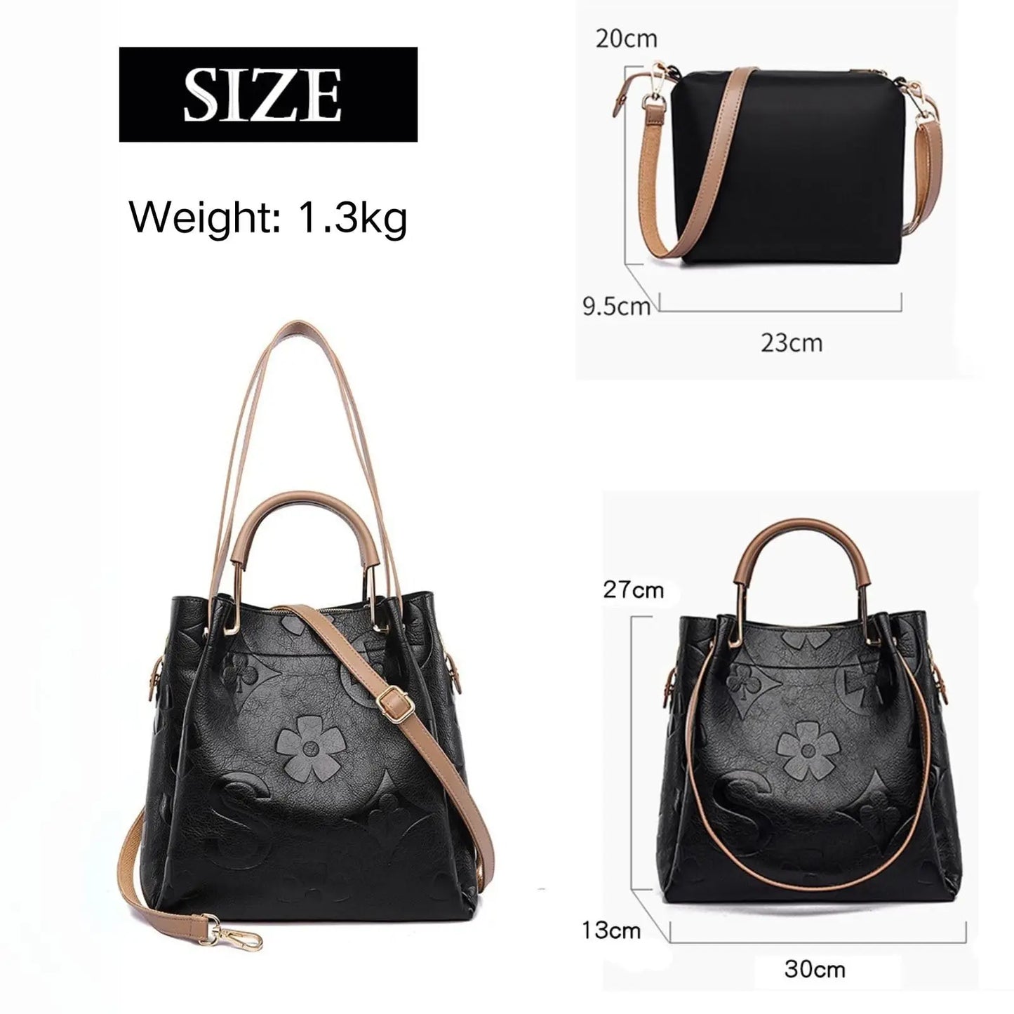 Women's Embossed Leather Bucket Tote Bag