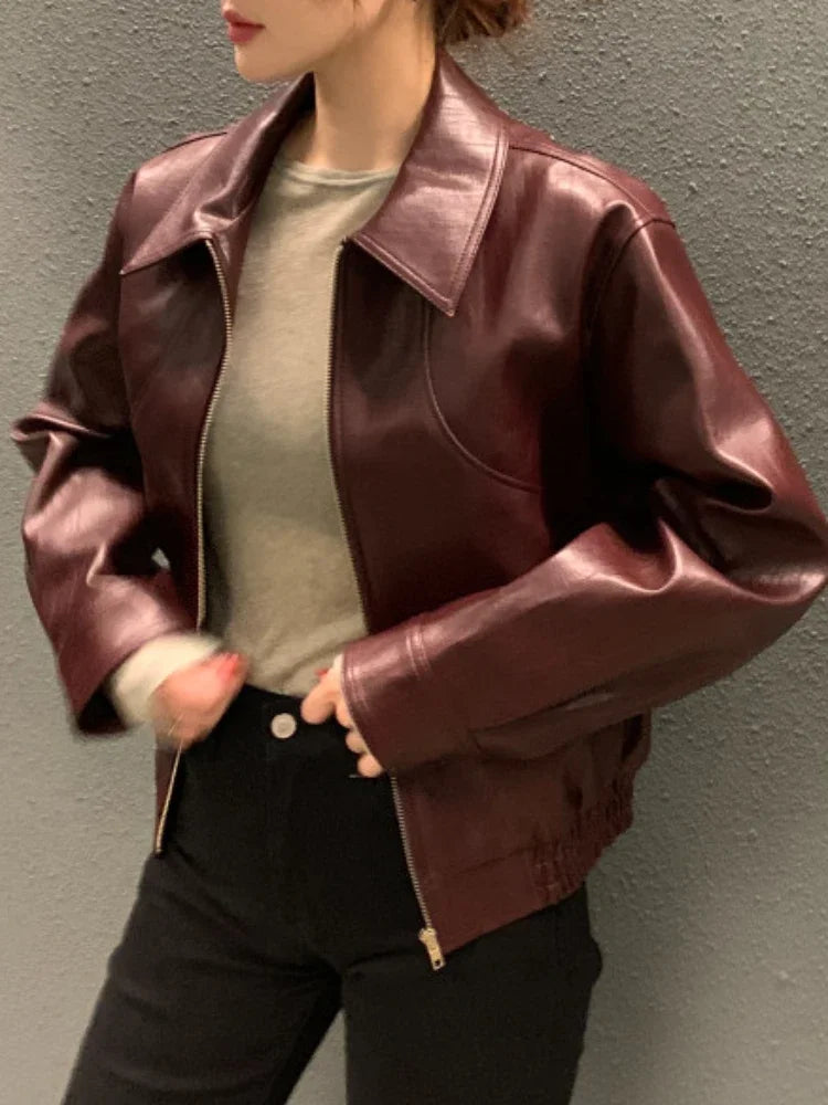 CJFHJE Cropped Leather Jacket