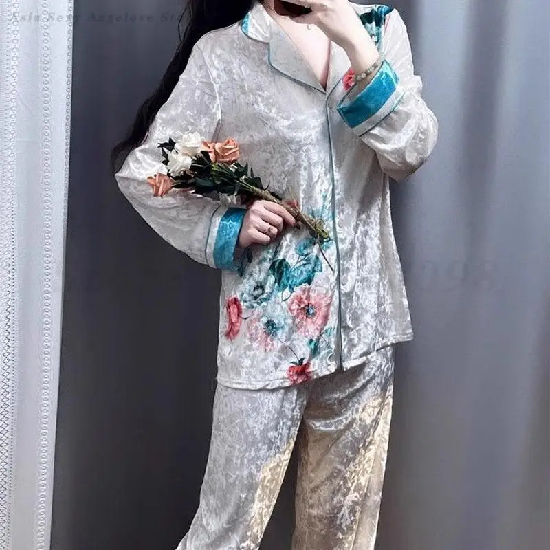 Women's Velvet Floral Pajama Set