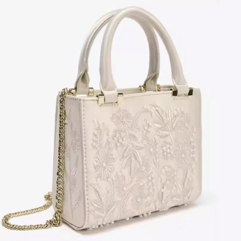 Floral Embroidery Square Tote