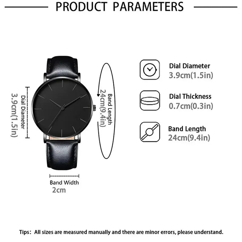 Men's Sports Watch & Leather Bracelet Set (5pcs)