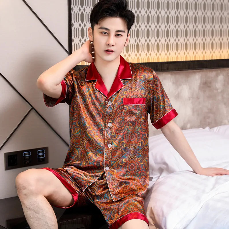 Men's Ice Silk Satin Pajama Set