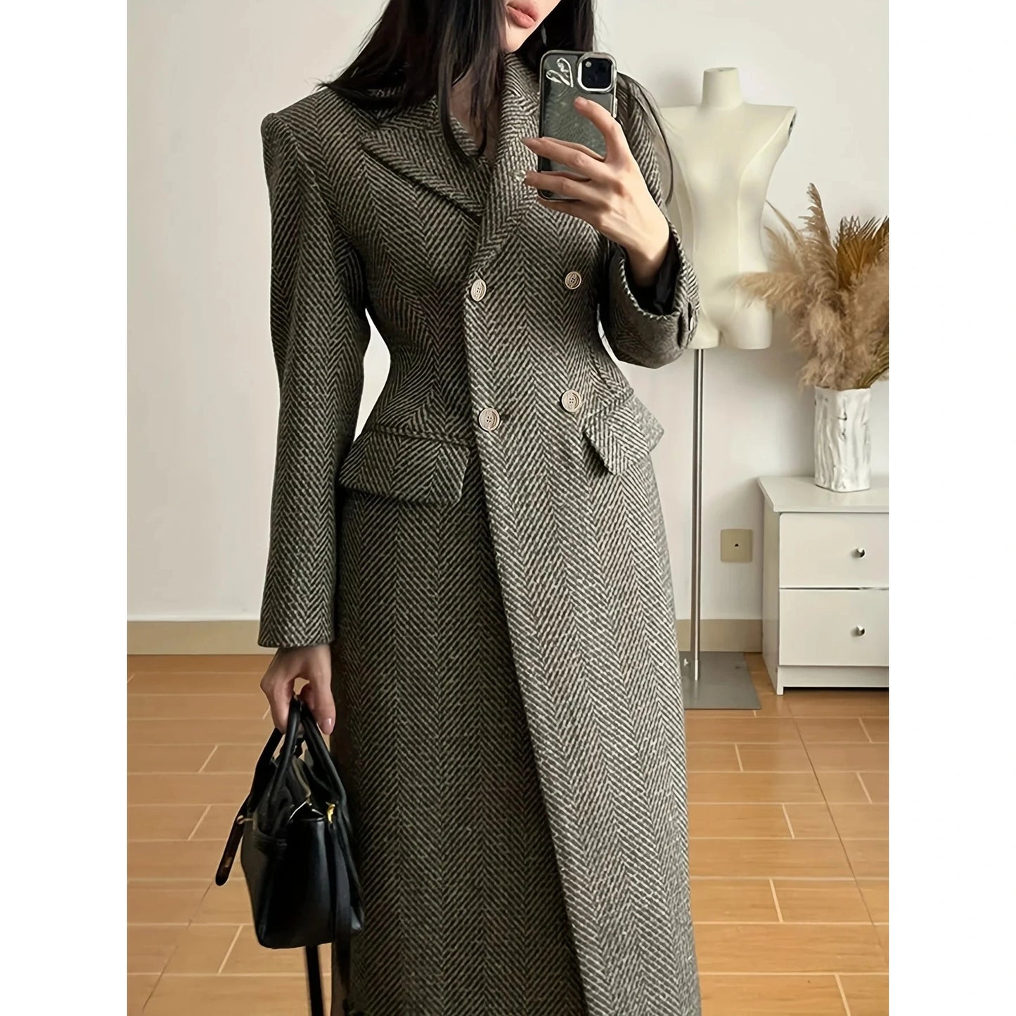 Herringbone Winter Trench Coat