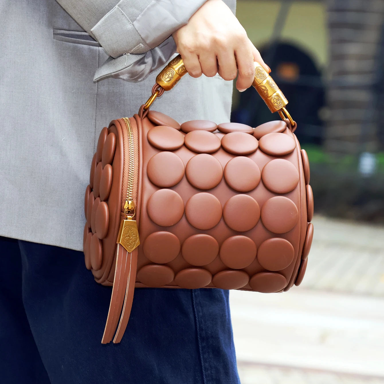 Women's Leather Bucket Messenger Tote Bag