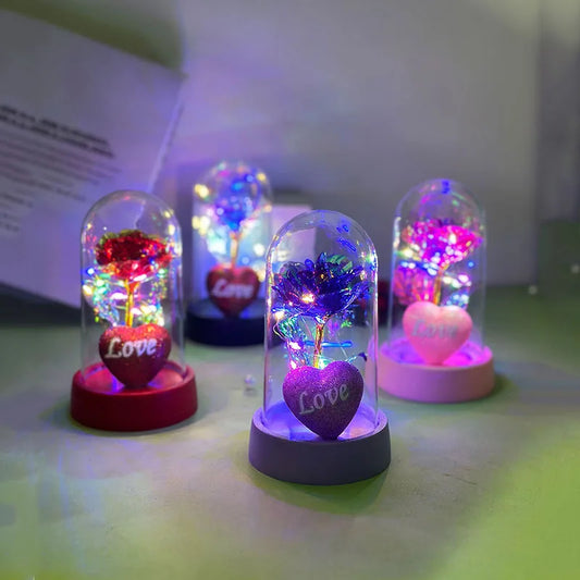 Glowing Rose Plastic Dome LED Decor Gift