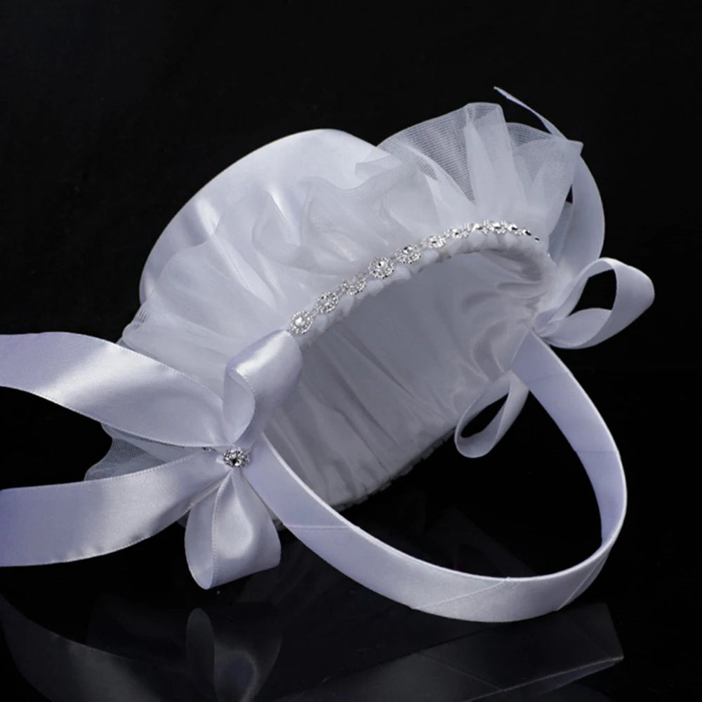 White Flower Girl Basket Lace Wedding Decor
