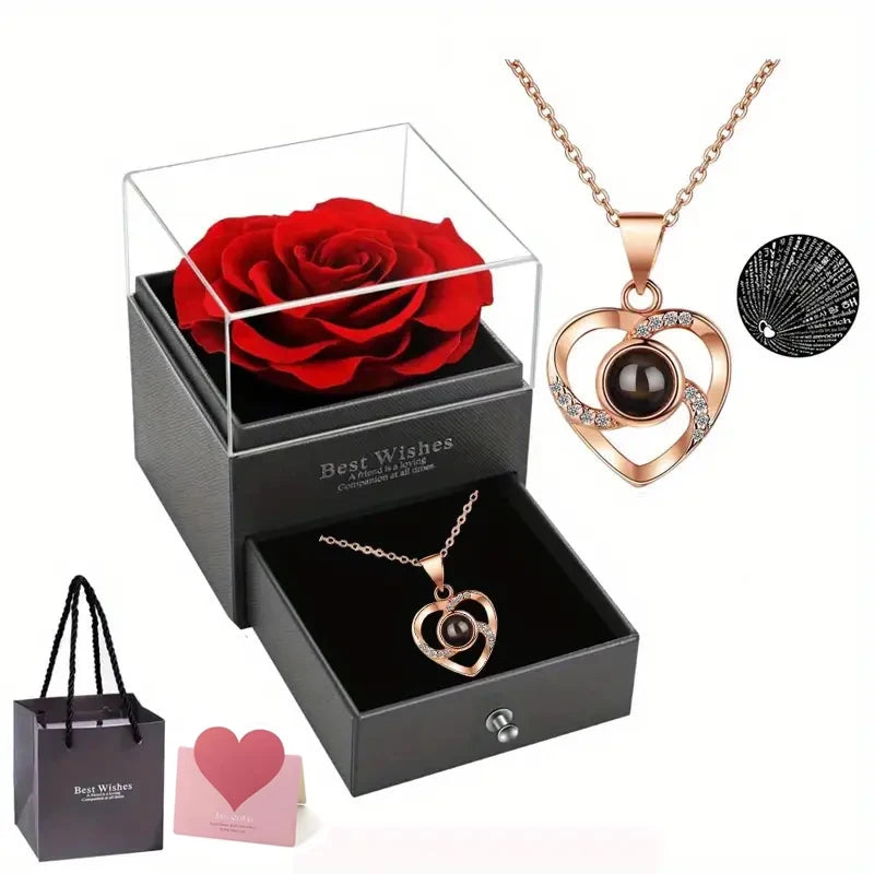 Artificial Flower Box with Necklace