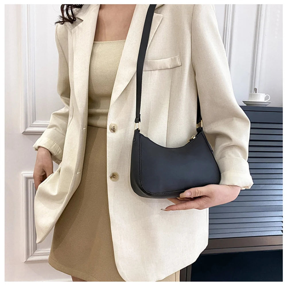 Solid PU Underarm Shoulder Bag