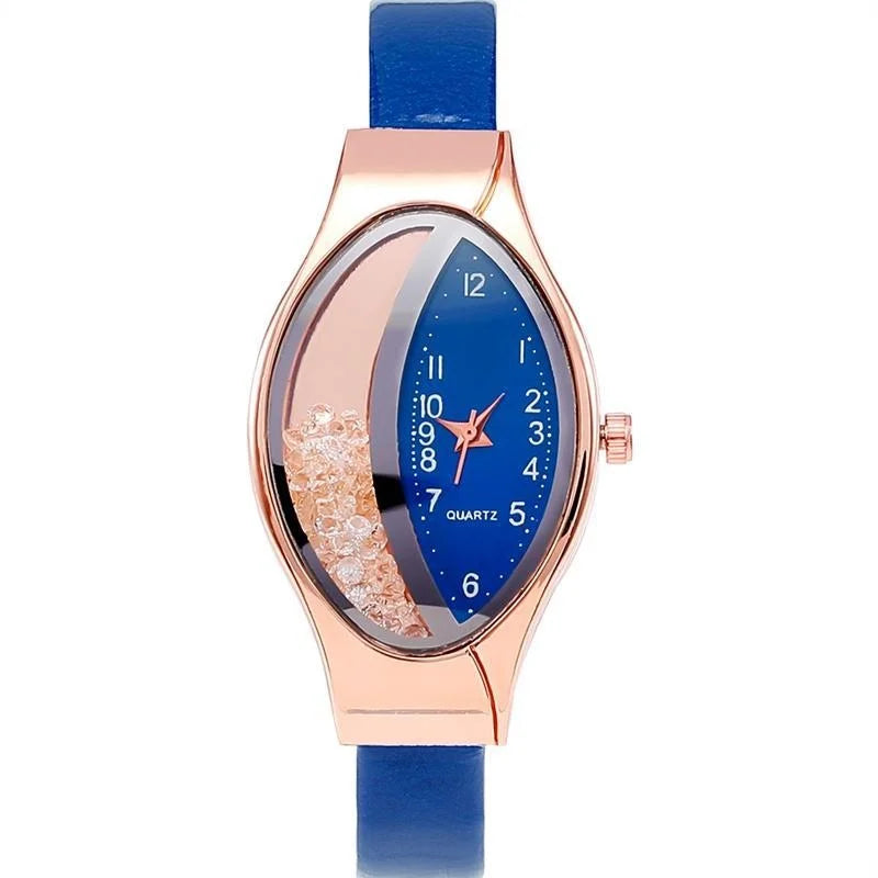 Crystal Oval Dial Leather Watch