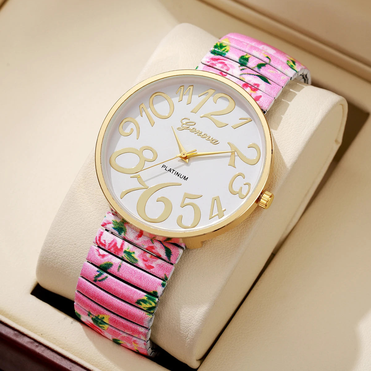 Women's Printed Elastic Band Watch Set