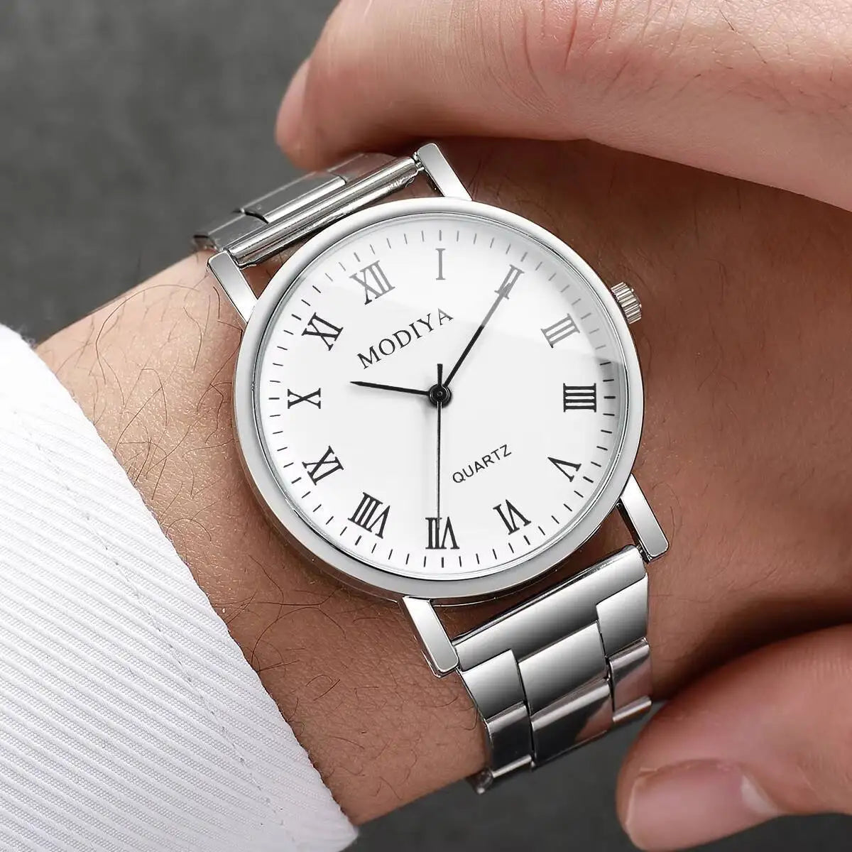 Men's Roman Dial Watch & Jewelry Set (4pcs)