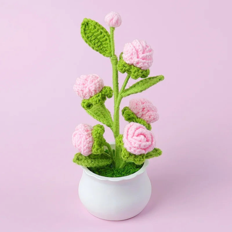 Handmade Woven Rose Potted Desktop Decor