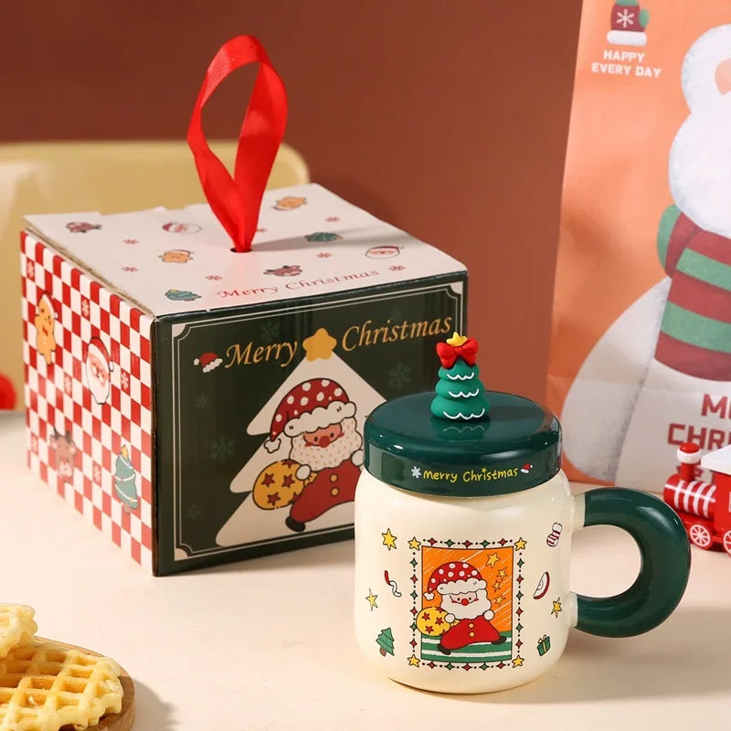 Ceramic Cartoon Mug Lid Spoon New Year Gift