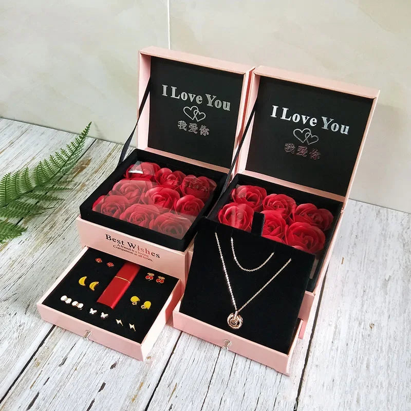 Soap Flower Jewelry Gift Box Rose Necklace
