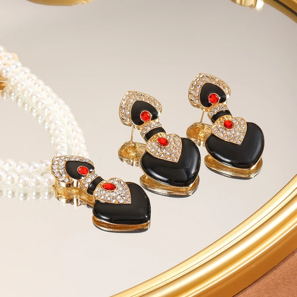 Enamel Pearl Bridal Jewelry Set
