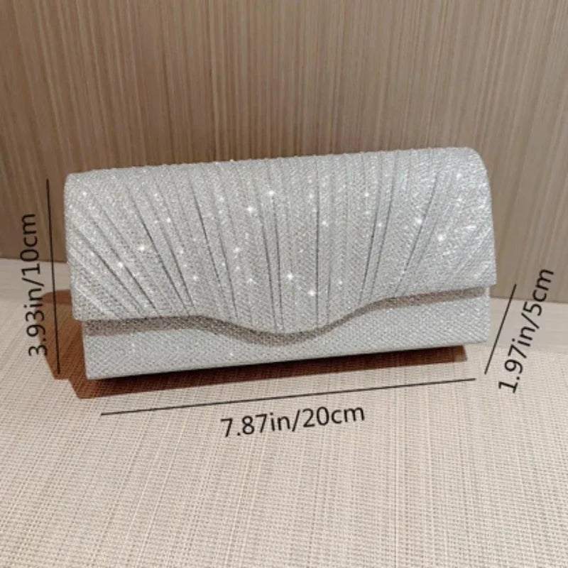 Women's Glitter Silver Envelope Evening Bag