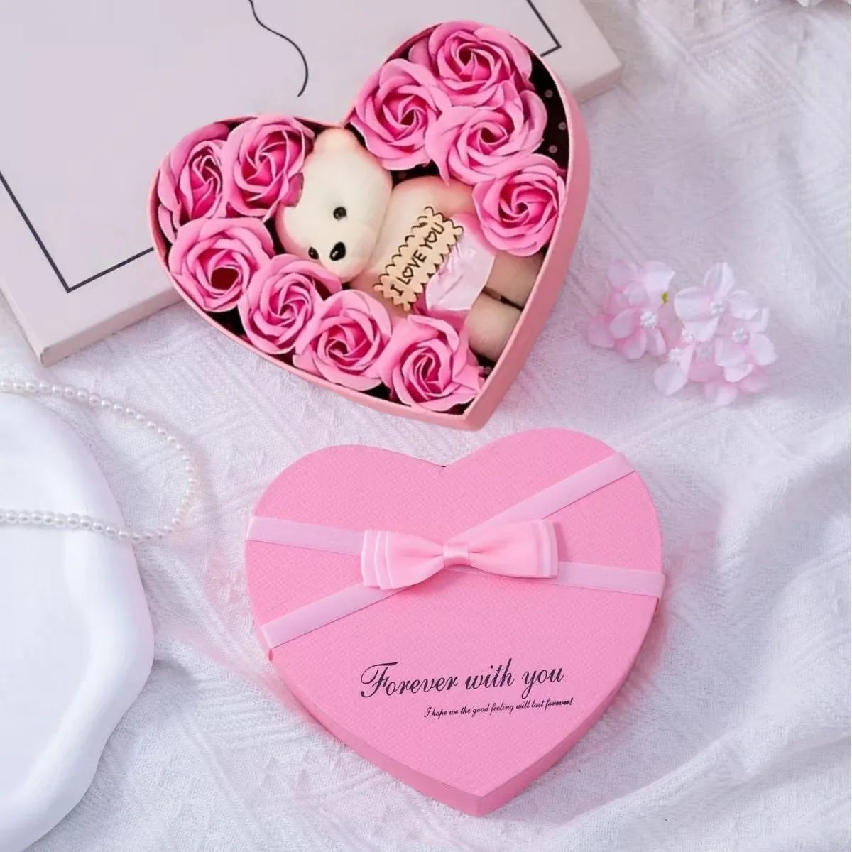 Artificial Rose Gift Box Bear Valentine