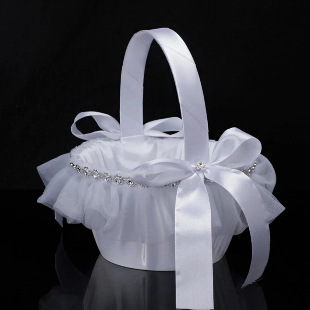 White Flower Girl Basket Lace Wedding Decor