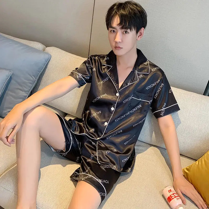 Men's Ice Silk Short Sleeve Pajama Set