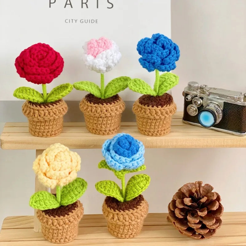 Knitted Flower Pot Red Heart Home Decor Gift