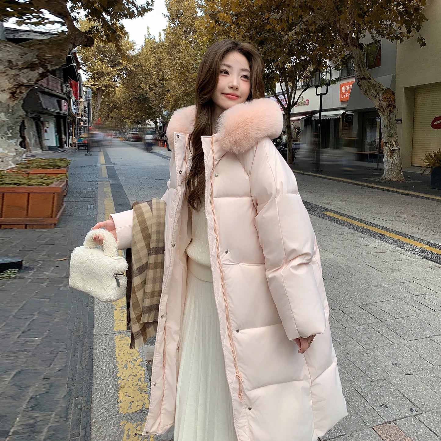 Pink Padded Fur Collar Parka
