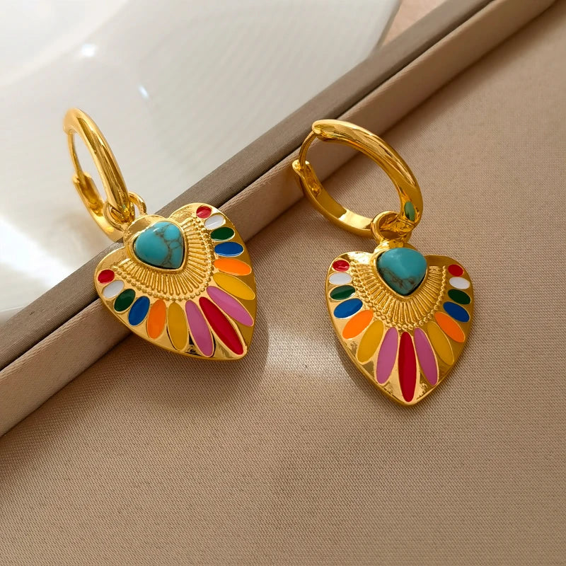 Women's Colorful Heart Dangle Earrings