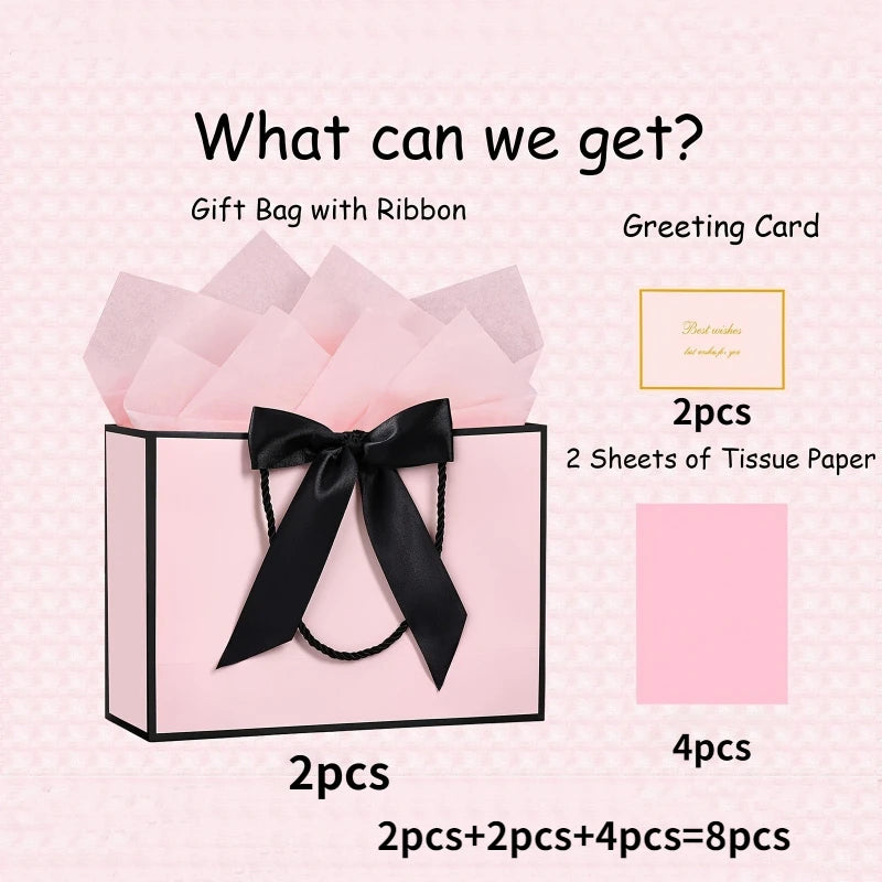 Large Gift Bag Bow Ribbon Greeting Card 8 Pcs