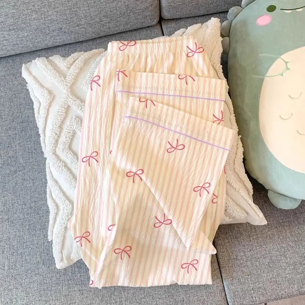 Women's Stripe Bow Korean Pajama Set