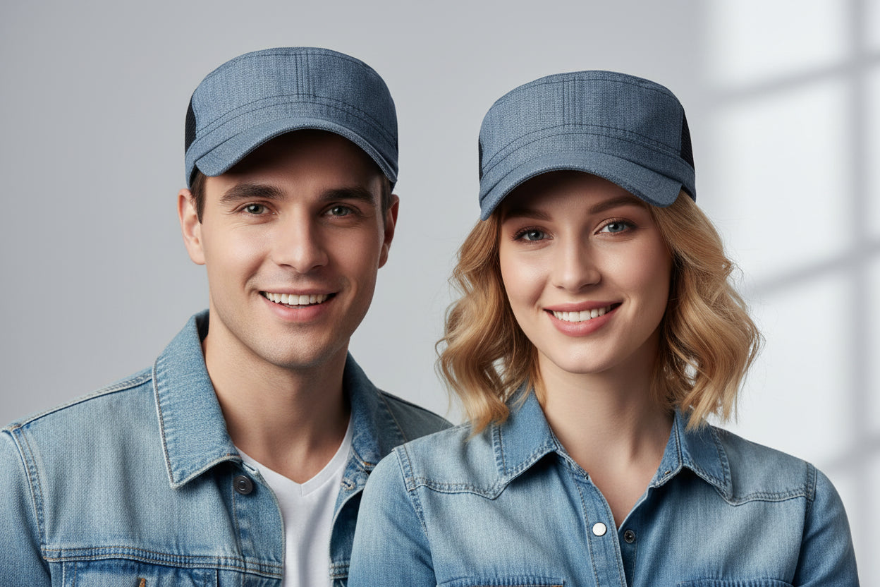 Unisex Linen Flat Top Military Sun Hat