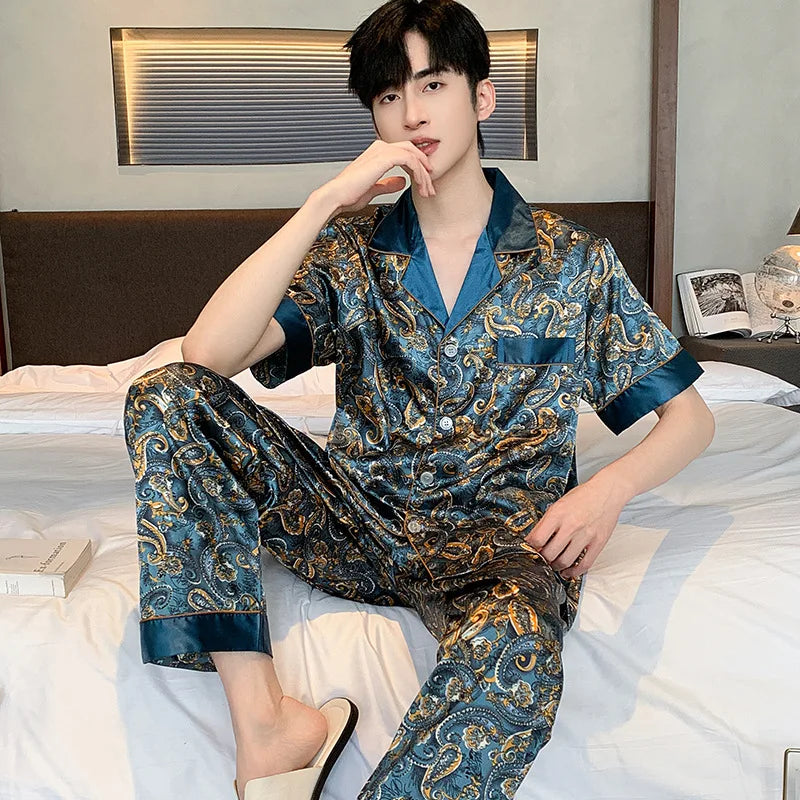Men's Ice Silk Satin Pajama Set
