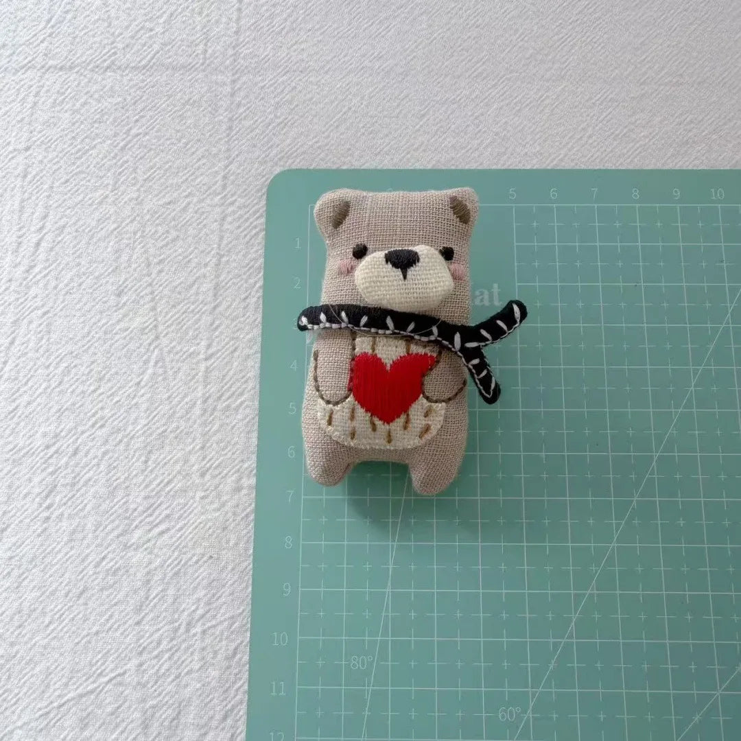 Bear Cat Fabric Brooch Handcrafted Pin