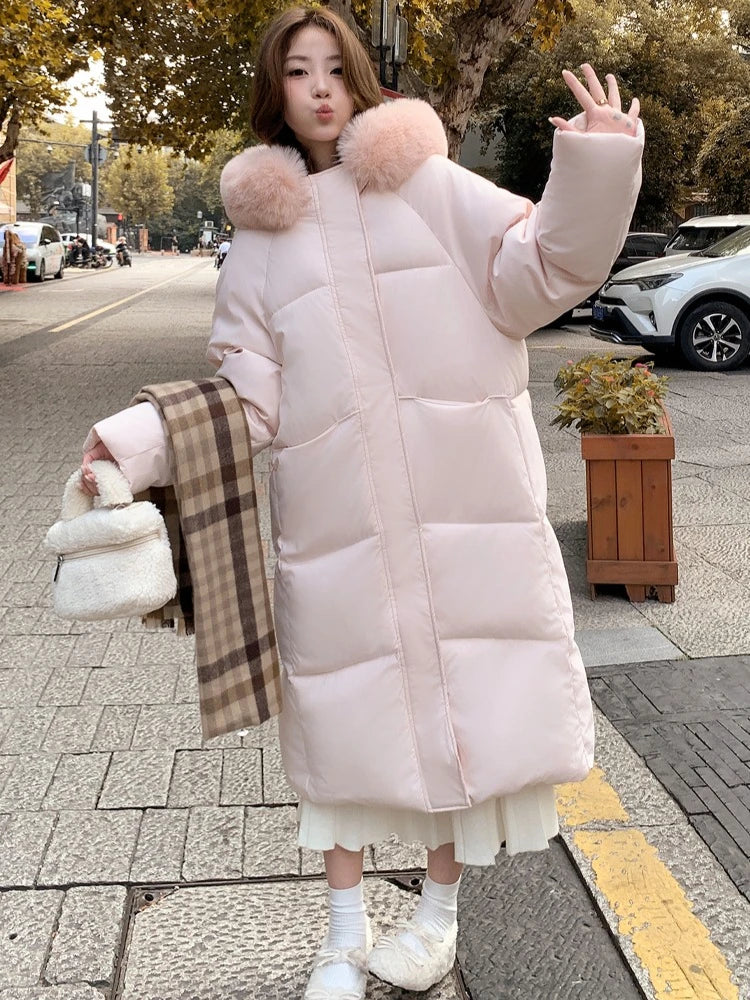 Pink Padded Fur Collar Parka