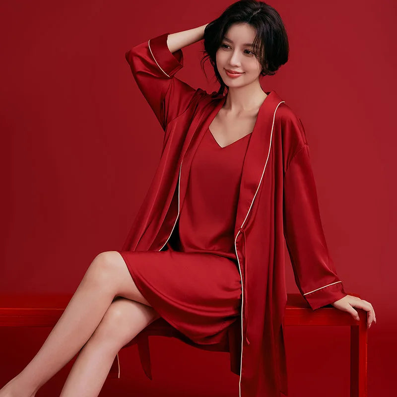 Couple Red Satin Sleepwear Set