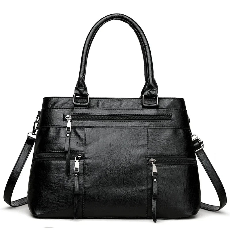 Leather Top-Handle Crossbody Tote