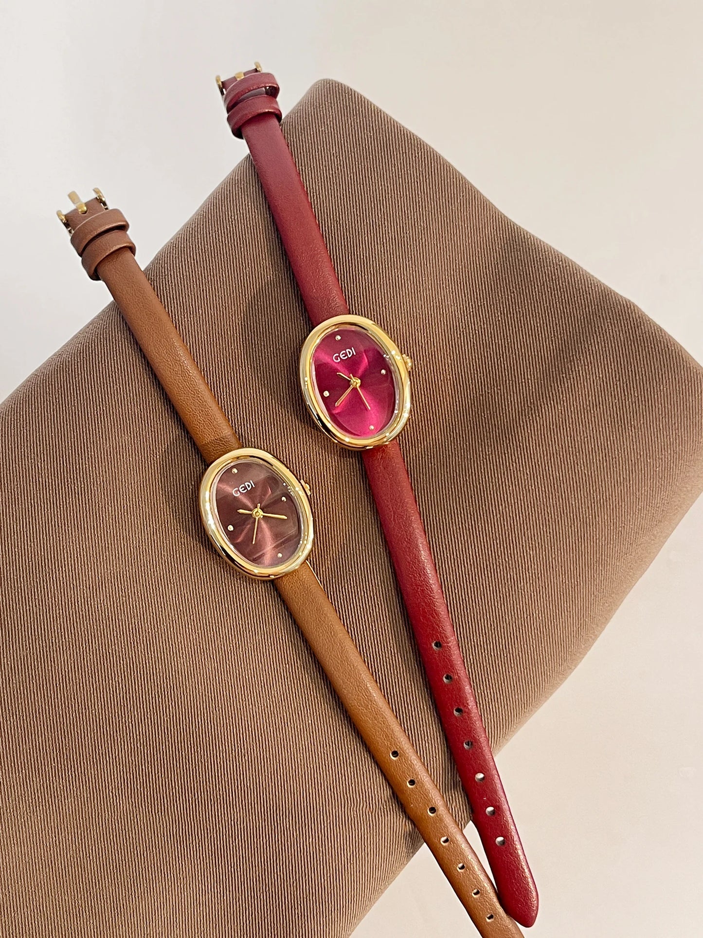Oval Dial Leather Quartz Watch