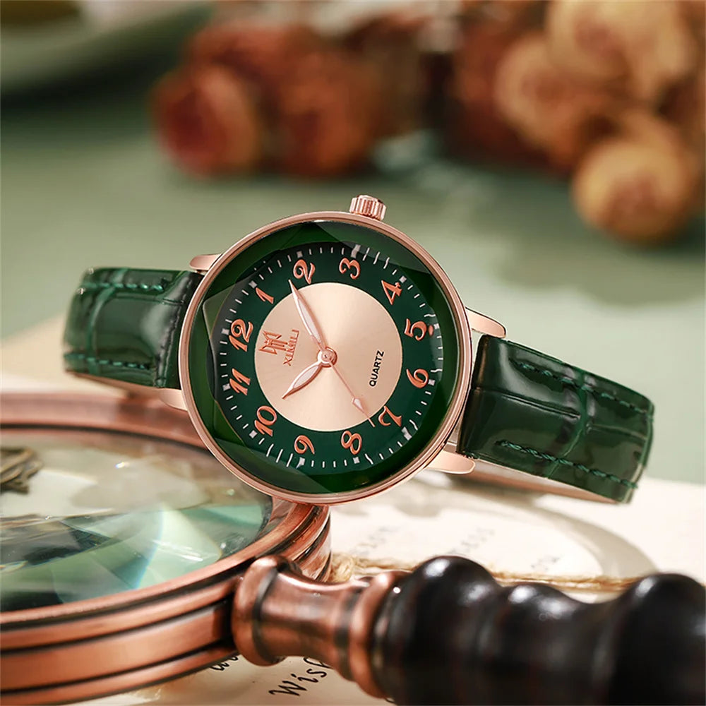 Women's Pink Leather Arabic Dial Watch