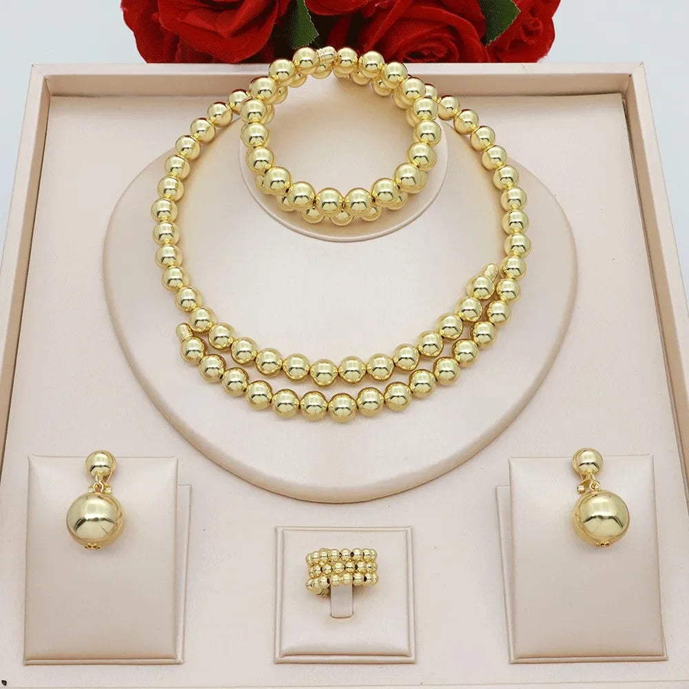 Women's 18K Gold Pearl Jewelry Set 4 Pcs