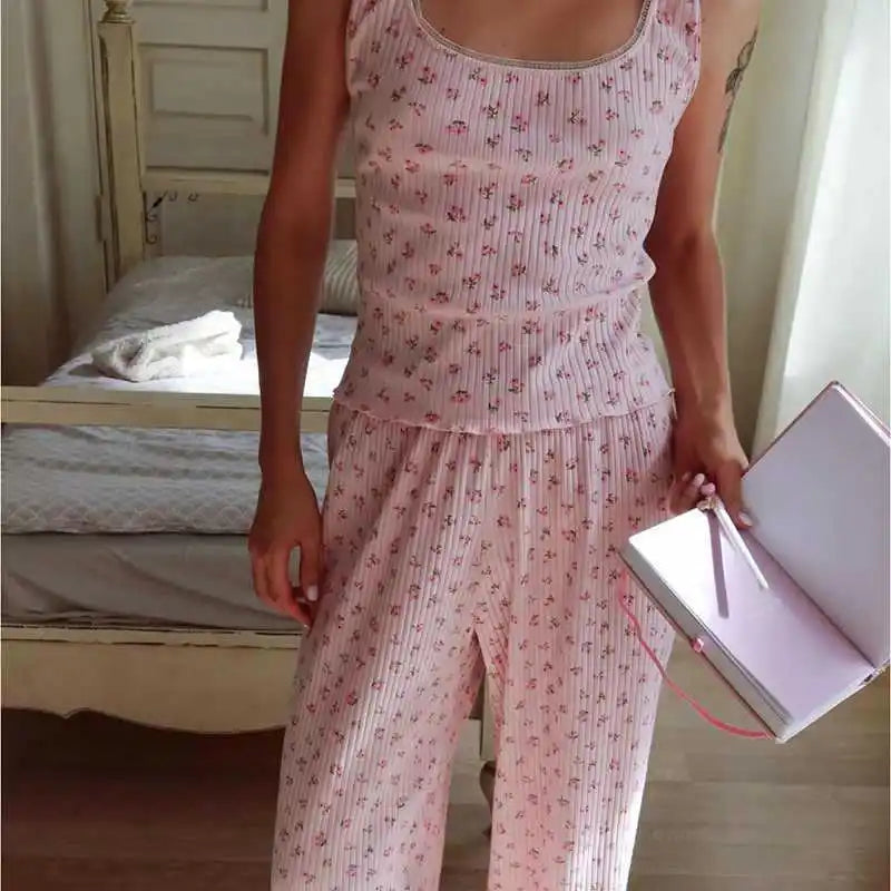 Women's Ribbed Vest Trouser Pajama Set