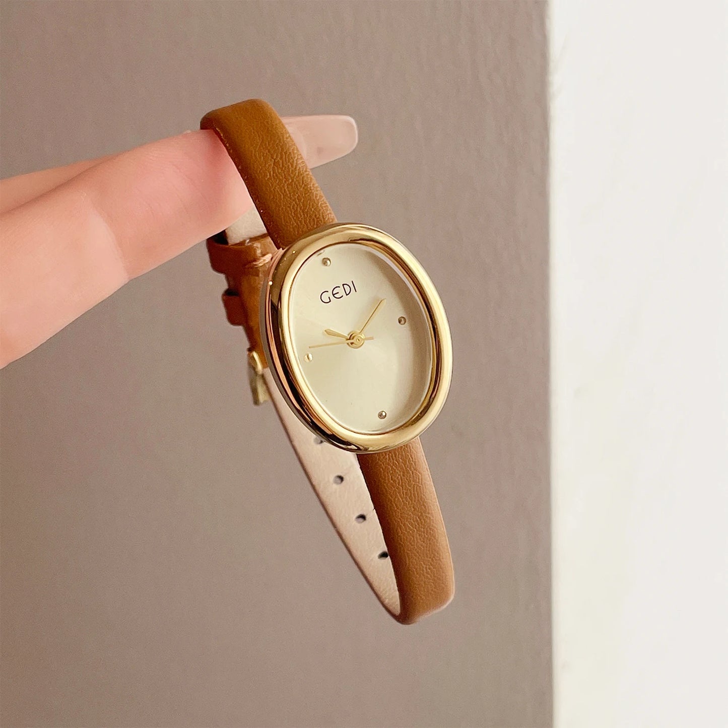 Oval Dial Leather Quartz Watch