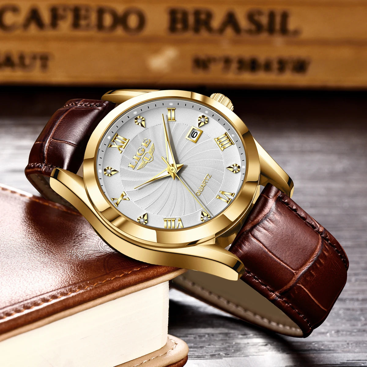 LIGE Leather Quartz Ladies Watch
