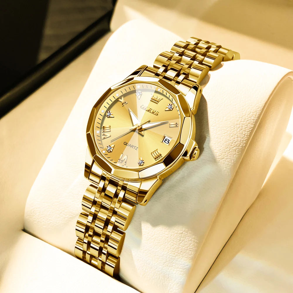 OLEVS Women's Gold Quartz Watch Steel