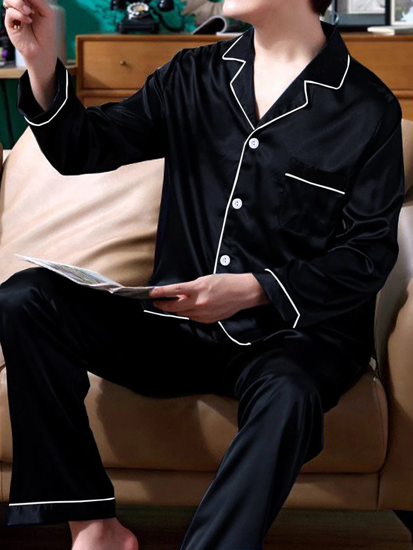 Men's Silk Satin Long Sleeve Pajama Set