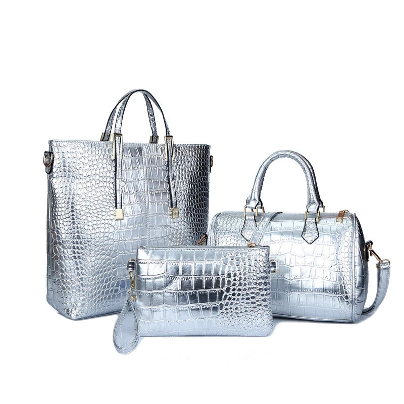 Women's Crocodile PU Leather 3-Piece Bag Set