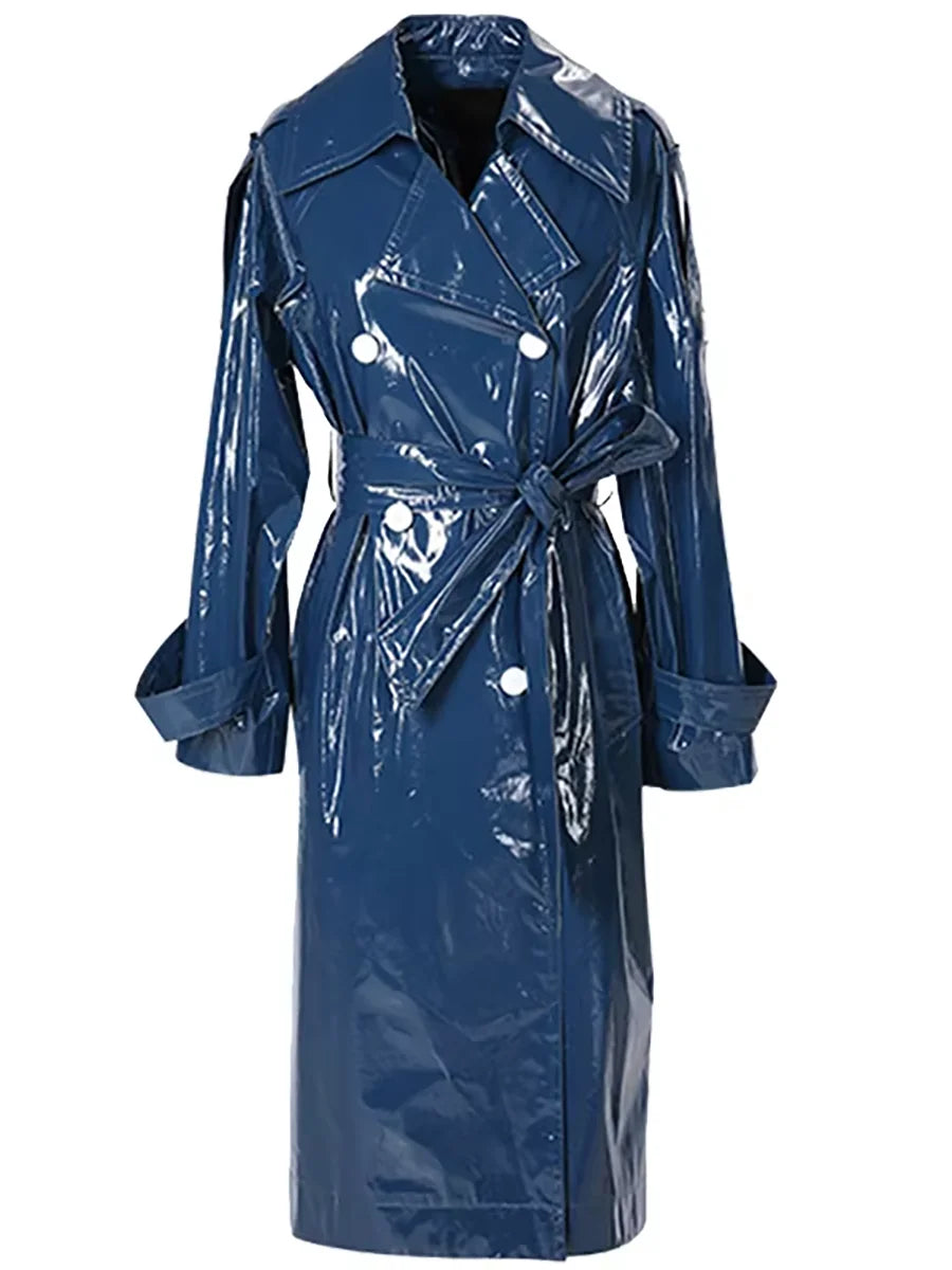 Women's Faux Leather Trench Coat Waterproof