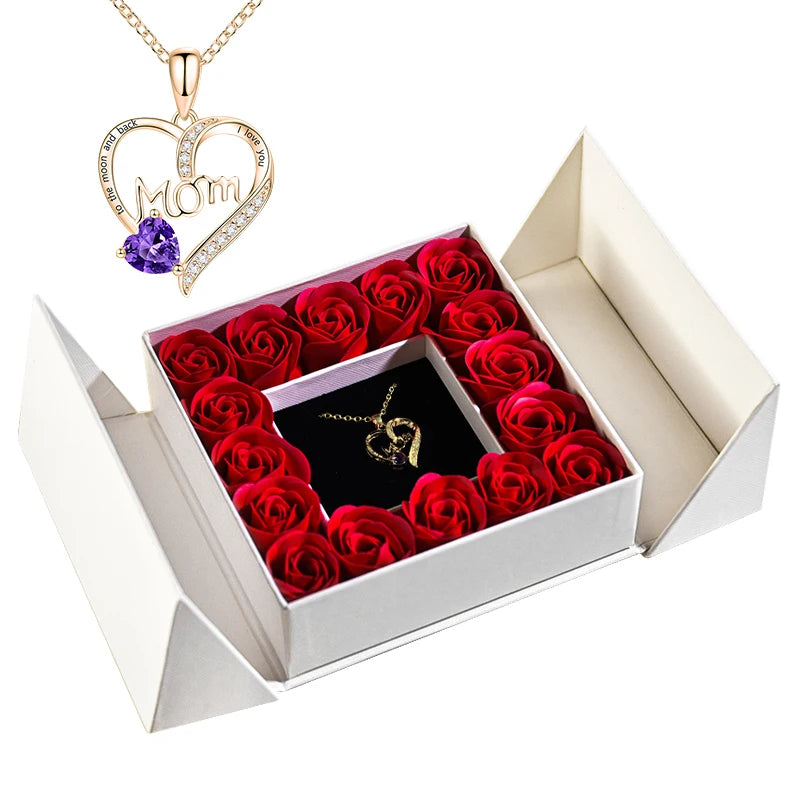 Women's Pendant Necklace Soap Rose Gift Box