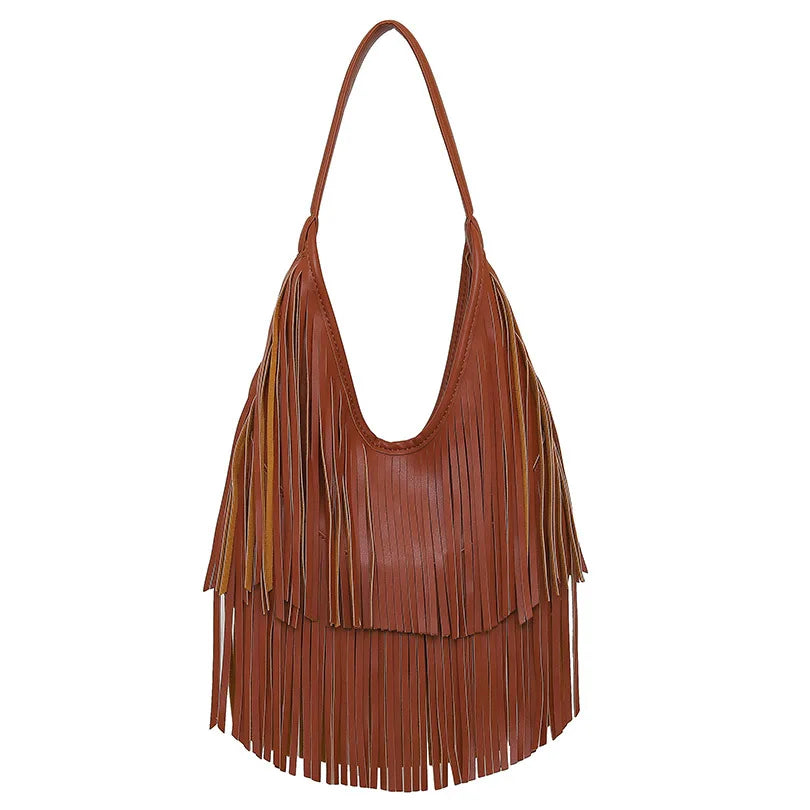 Tassel PU Leather Hobo Bag