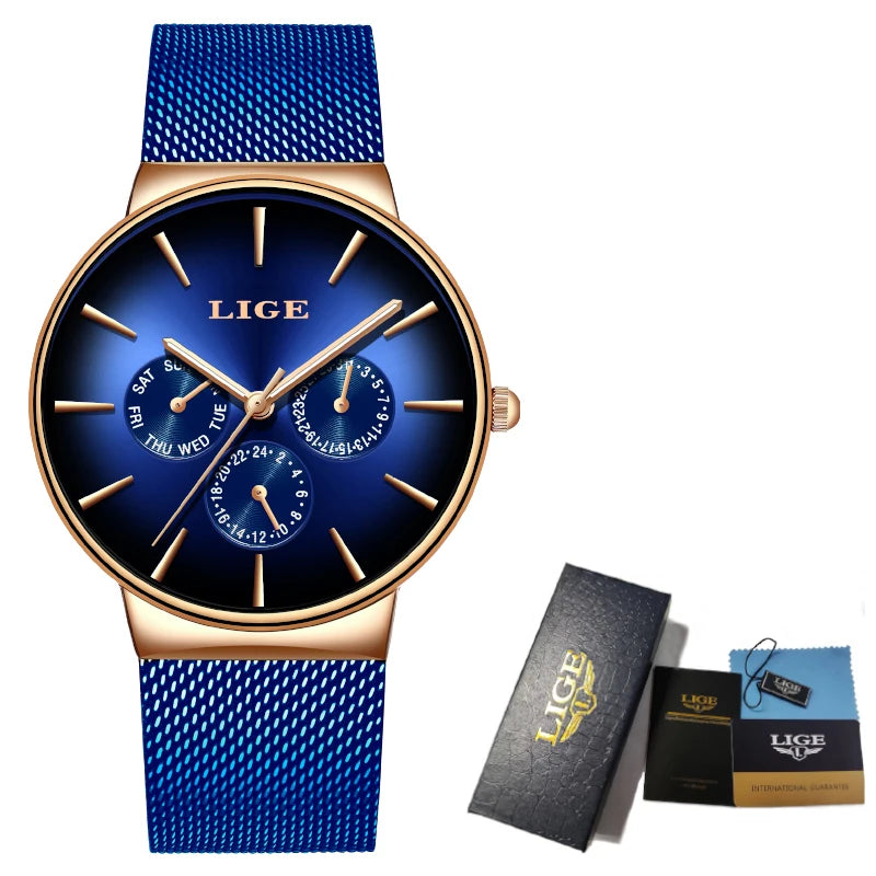 LIGE Women's Mesh Belt Quartz Watch Date