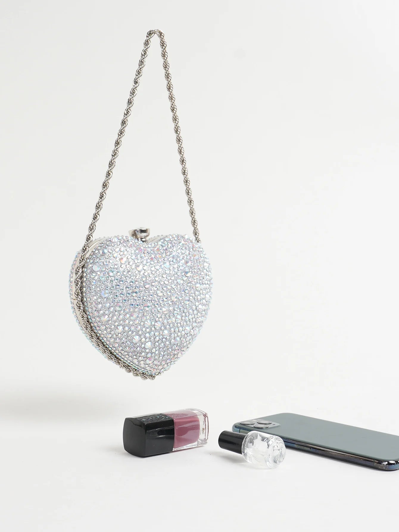 Women's Rhinestone Heart Evening Clutch Bag