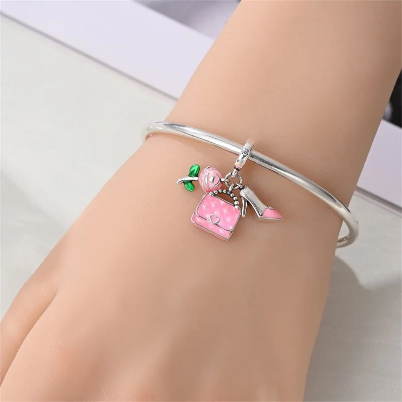 Rose Bag Silver Charm Pendant Set