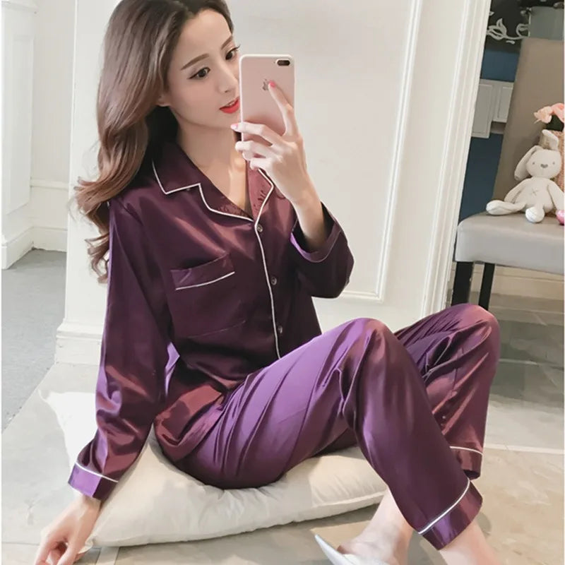 Ice Silk Cardigan Pajama Set